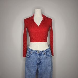 H&M Divided Ribbed Knit Long Sleeve Crop Top